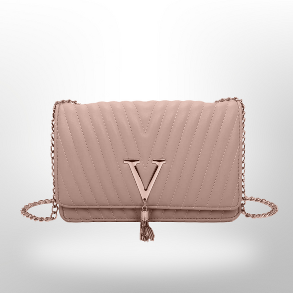 femme luxe Nude V Buckle Quilted Satchel Flap With Tassel Detail - Violet