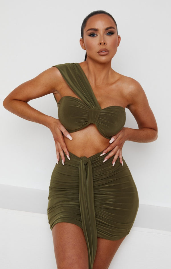 Femme Luxe Olive One Shoulder Knot Bralette Top - Julie