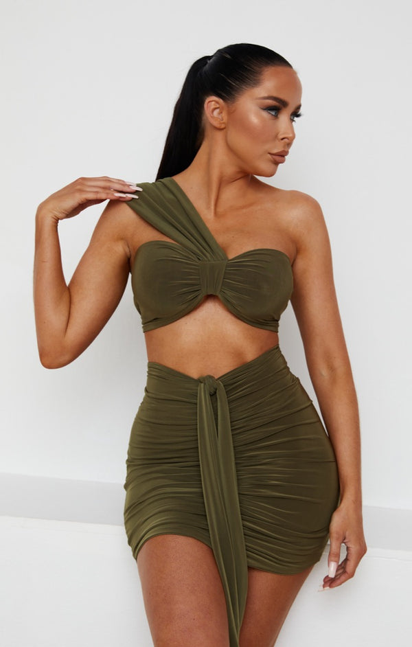 Femme Luxe Olive One Shoulder Knot Bralette Top - Julie