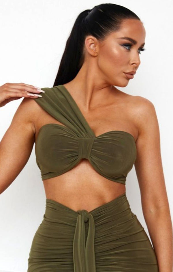 femme luxe Olive One Shoulder Knot Bralette Top - Julie