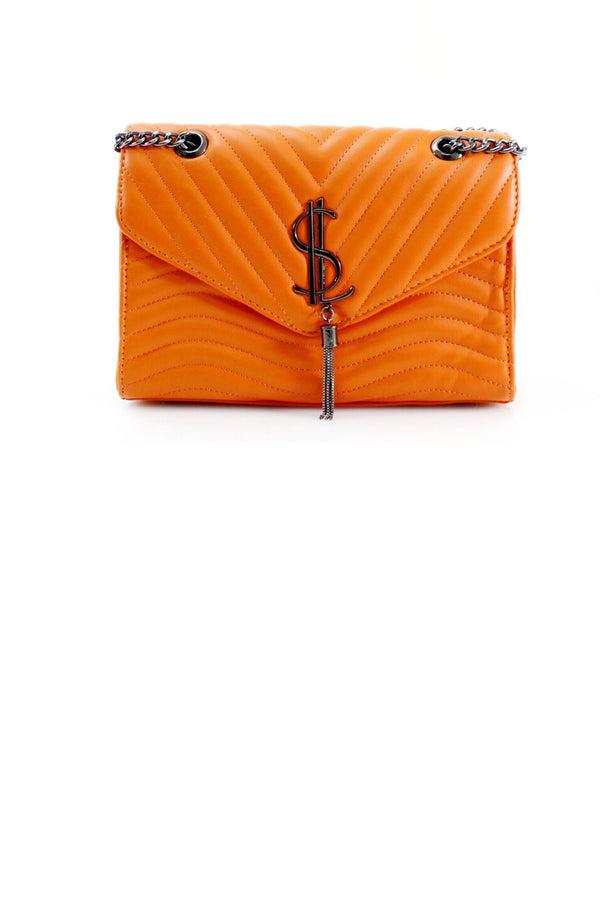 Femme Luxe Orange Quilted Satchel Crossbody Bag - Khloe