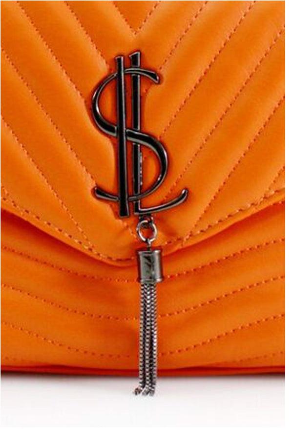 Femme Luxe Orange Quilted Satchel Crossbody Bag - Khloe