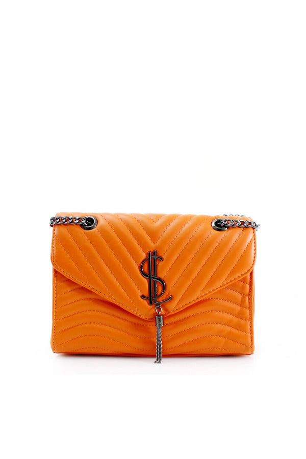 Femme Luxe Orange Quilted Satchel Crossbody Bag - Khloe