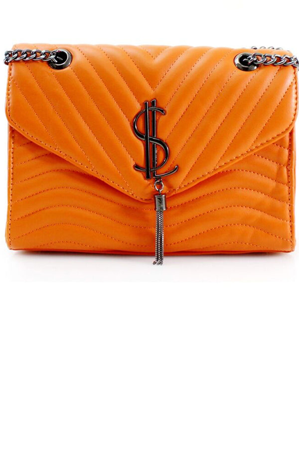 femme luxe Orange Quilted Satchel Crossbody Bag - Khloe
