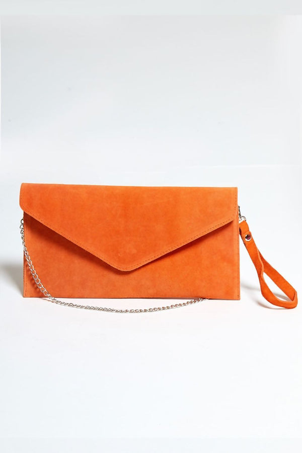 Femme Luxe Orange Suede Envelope Luxe Clutch Bag - Laura