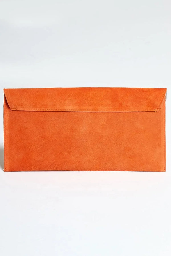 Femme Luxe Orange Suede Envelope Luxe Clutch Bag - Laura