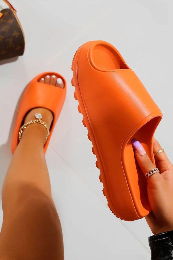 Femme Luxe Orange Tread Detail Rubber Flatform Sliders - Marion