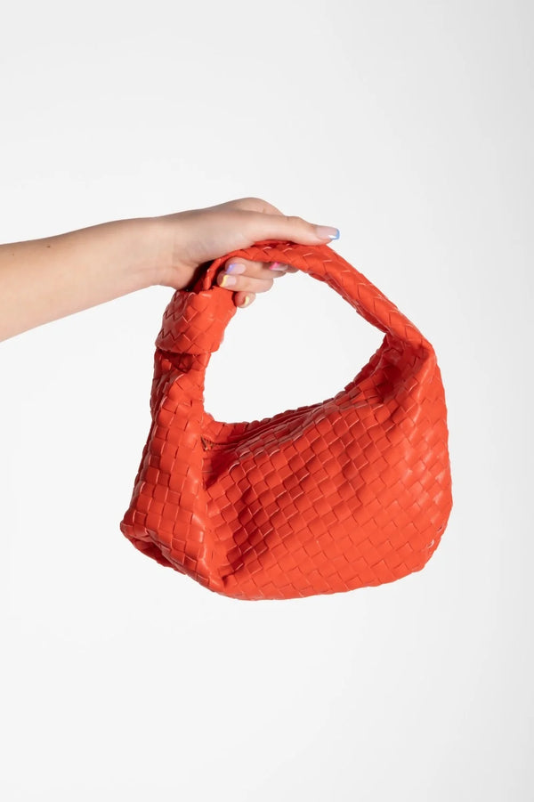 Femme Luxe Orange Woven Knotted Detail Handbag - Elisa
