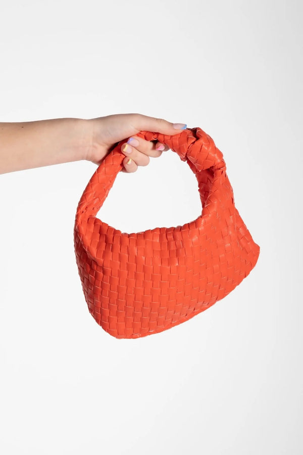 femme luxe Orange Woven Knotted Detail Handbag - Elisa