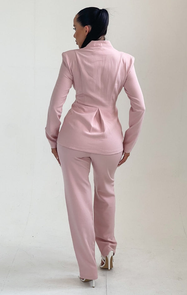 Femme Luxe Pink Long Sleeve Pocket Detail Blazer - Novah