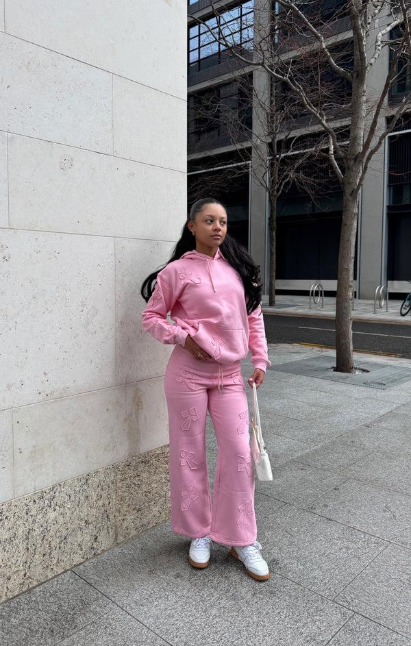 Femme Luxe Pink Oversized Crucifix Cross Hoodie With Wide Leg Trouser - Maren