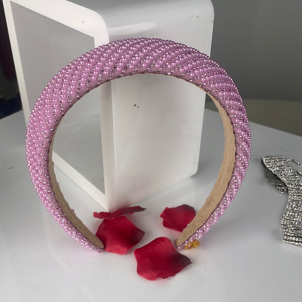 femme luxe Pink Plated Statement Crystal Headband - Kaleey