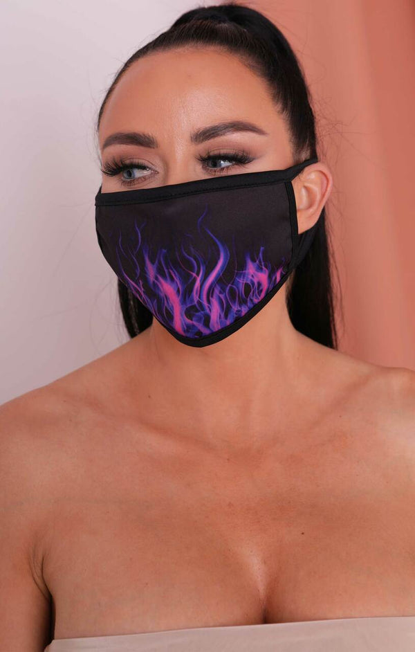 femme luxe Pink & Purple Flame Print Washable Face Mask