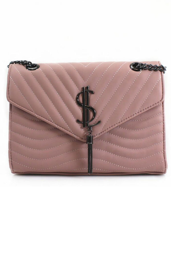 Femme Luxe Pink Quilted Satchel Crossbody Bag- Brandon