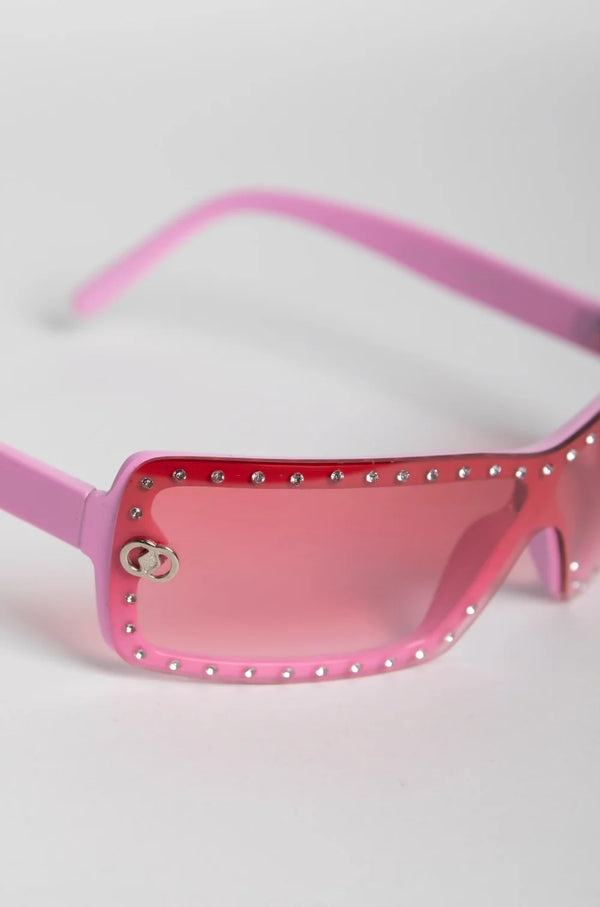 Femme Luxe Pink Rhinestone Square Frame Sunglasses - Elisa