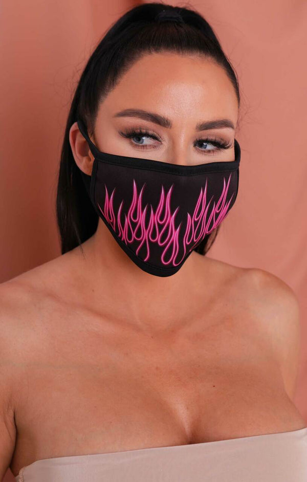 femme luxe Pink & White Flame Print Washable Face Mask