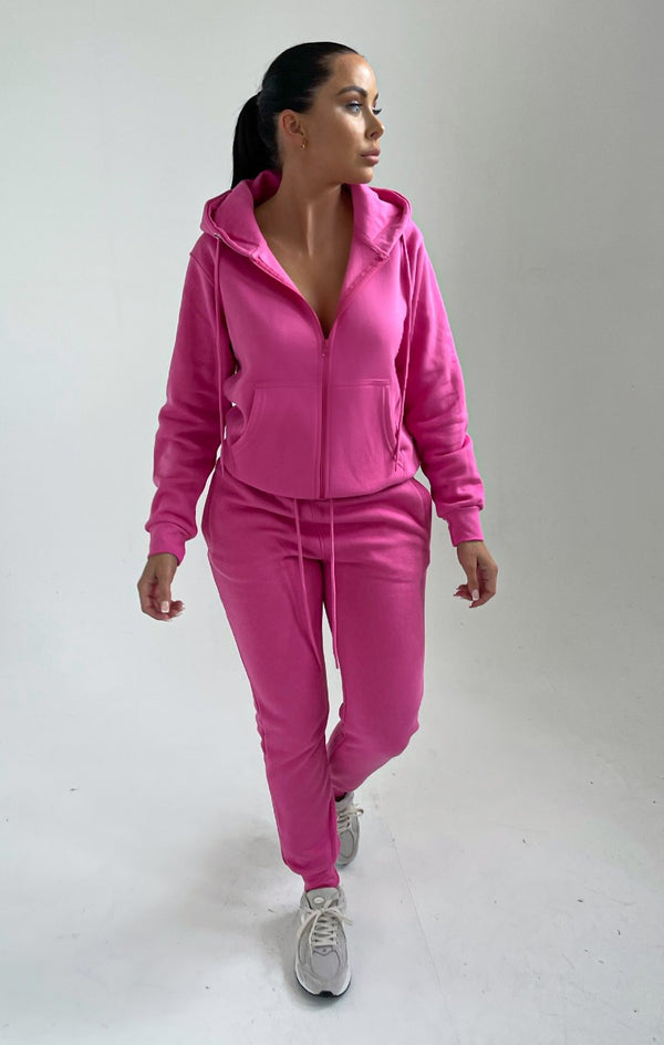 femme luxe Pink Zip Up Hoodie Cuffed Joggers Loungewear Set - Sibyl