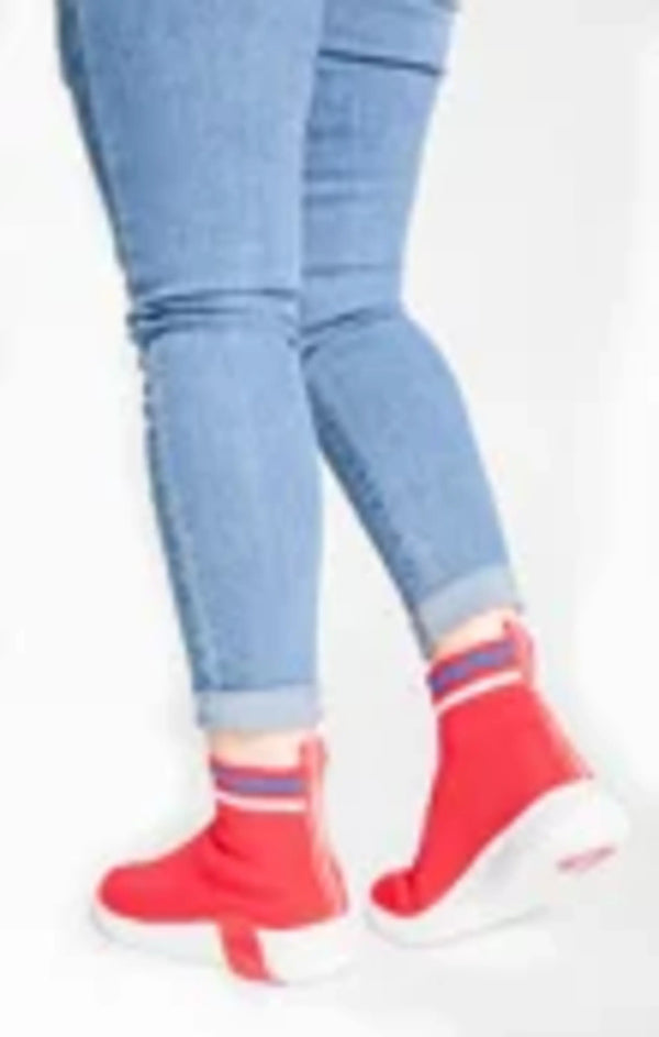 Femme Luxe Red Chunky Sole High Runner Sock Trainers - Celine