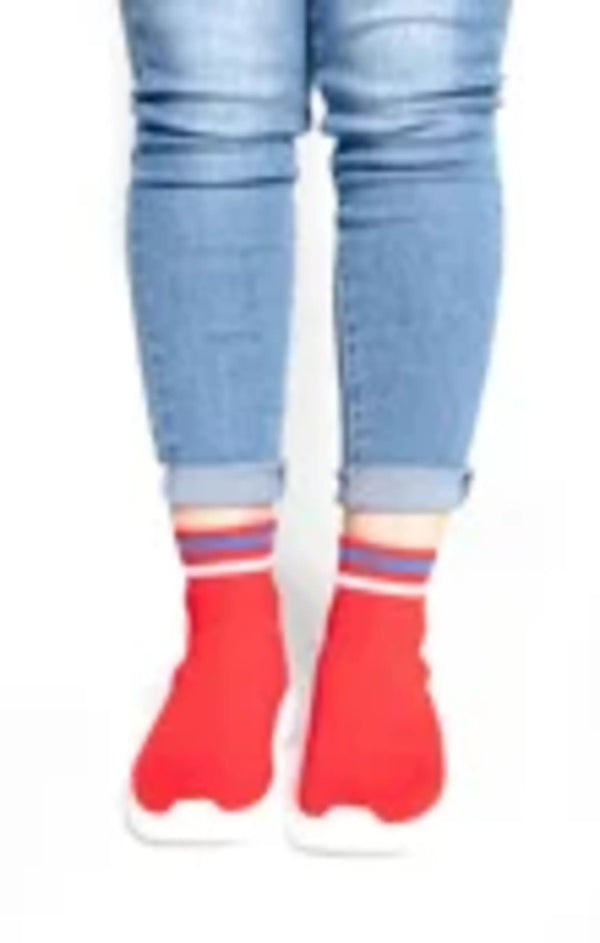 Femme Luxe Red Chunky Sole High Runner Sock Trainers - Celine