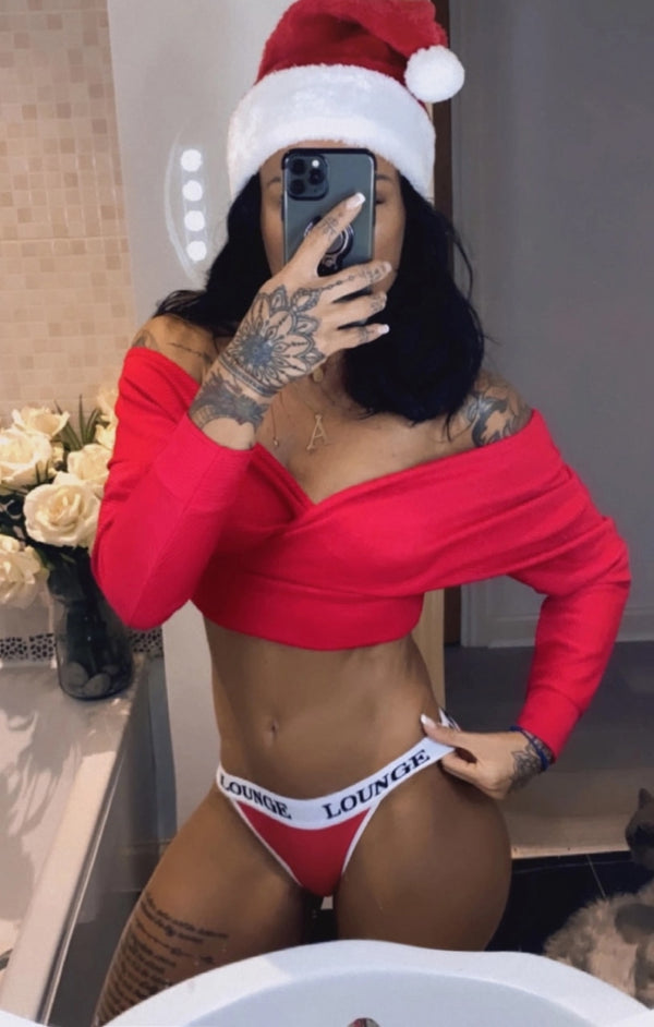 Femme Luxe Red Ribbed Off The Shoulder Crop Top - Kourt