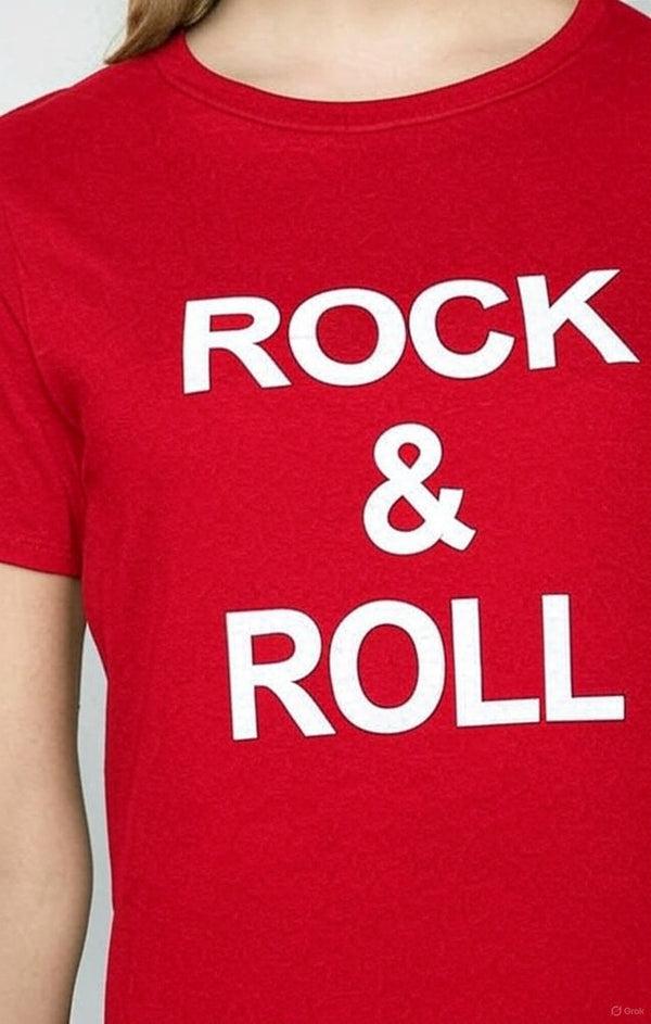 Femme Luxe Red ‘Rock & Roll’ Slogan Print T-Shirt - Carisella