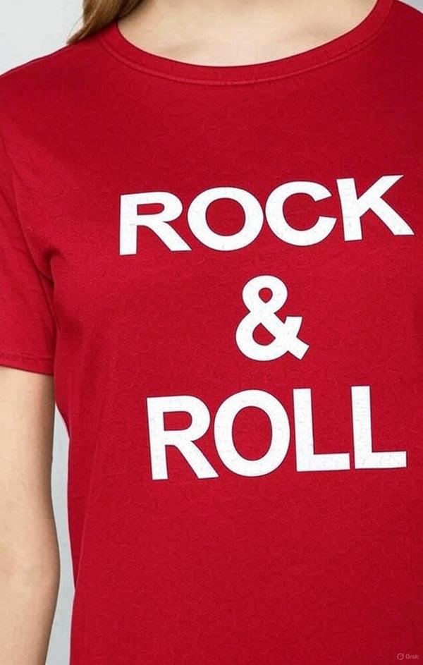 Femme Luxe Red ‘Rock & Roll’ Slogan Print T-Shirt - Carisella