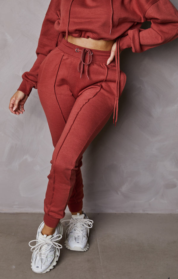 Femme Luxe Rust Boxy Cropped Hoodie Cuffed Joggers Loungewear Set - Cailleigh