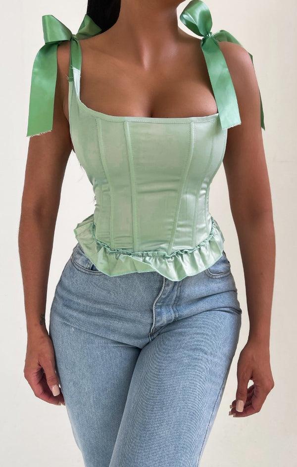femme luxe Sage Front Seam Ribbon Detail Corset Top - Lolita