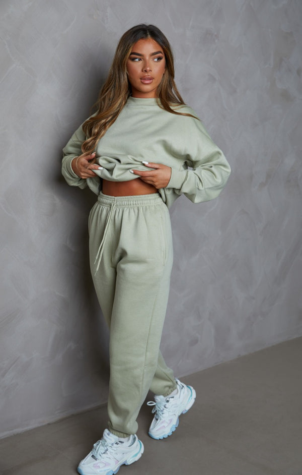 femme luxe Sage Oversized Crew Neck Sweatshirt Cuffed Joggers Loungewear Set - Averi