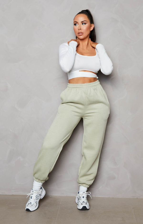 femme luxe Sage Oversized High Waisted Shirred Drawstring Pocket Detail Cuffed Joggers - Samira