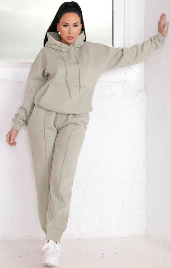 Femme Luxe Sage Oversized Hoodie & High Waisted Seam Front Cuffed Joggers Loungewear Set - Martha