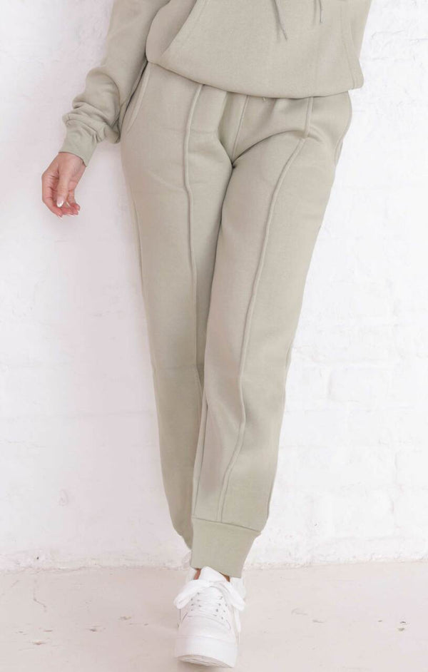 Femme Luxe Sage Oversized Hoodie & High Waisted Seam Front Cuffed Joggers Loungewear Set - Martha