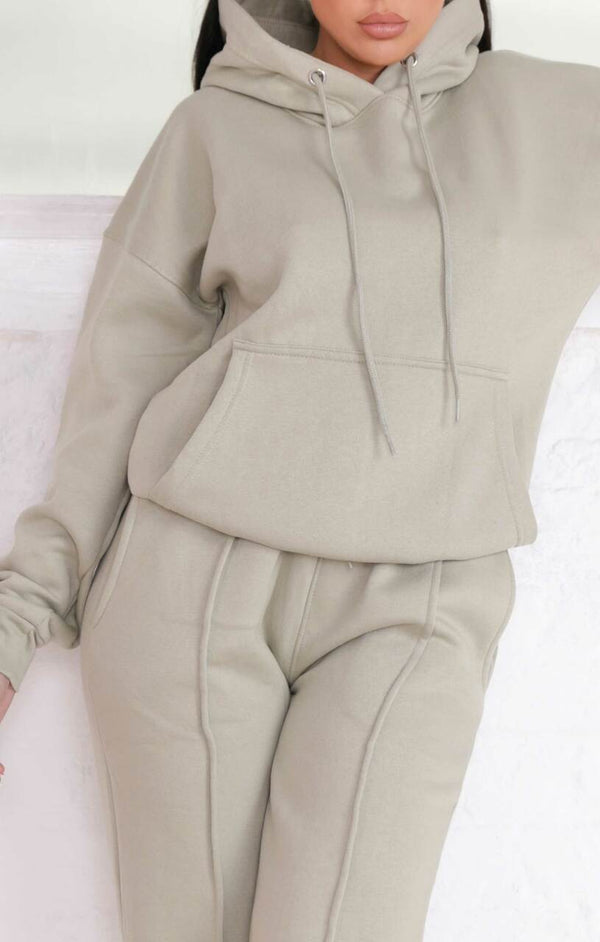 Femme Luxe Sage Oversized Hoodie & High Waisted Seam Front Cuffed Joggers Loungewear Set - Martha