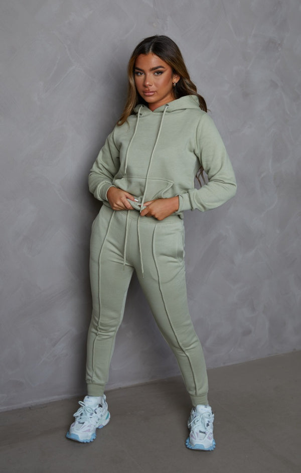 femme luxe Sage Oversized Hoodie & High Waisted Seam Front Cuffed Joggers Loungewear Set - Martha
