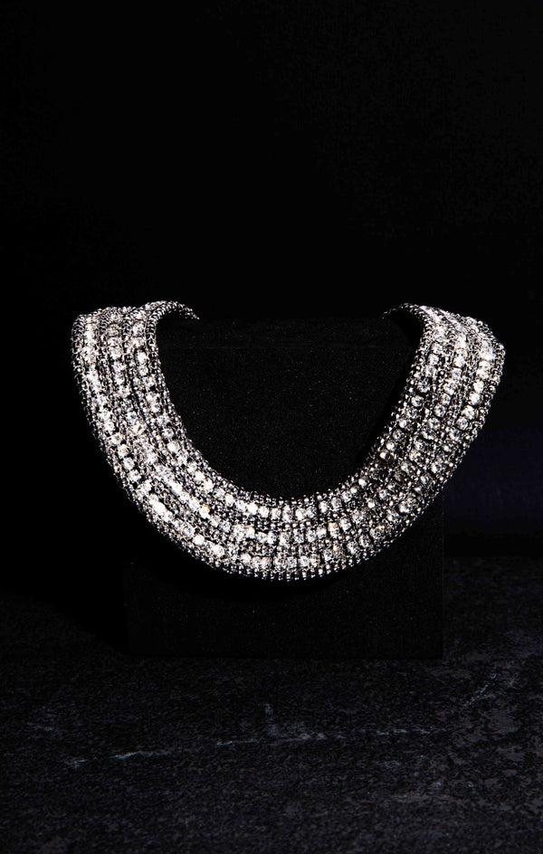 femme luxe Silver Chunky Diamante Detail Choker - Nell
