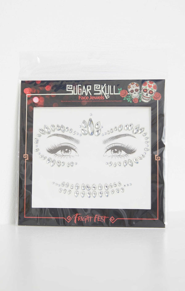 femme luxe Silver Diamante Halloween Face Gems - Fauna