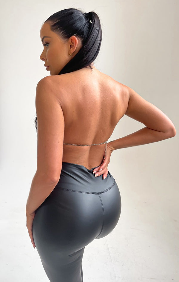 Femme Luxe Silver Diamante Lace Up Chain Mail Top - Cici