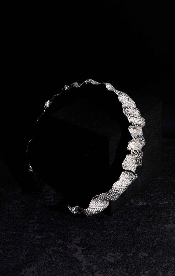 femme luxe Silver Diamante Swirl Embellished Headband - Uliana