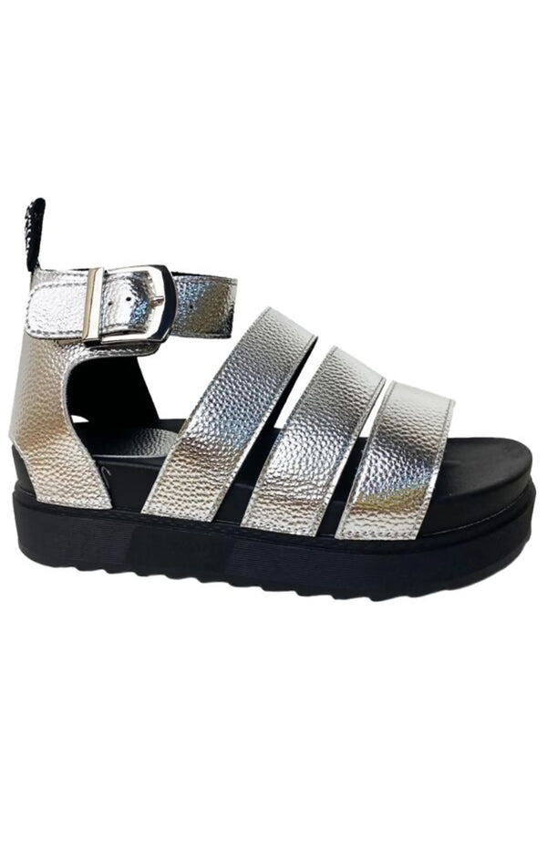 Femme Luxe Silver Gladiator Style Flat Sandals - Zarina