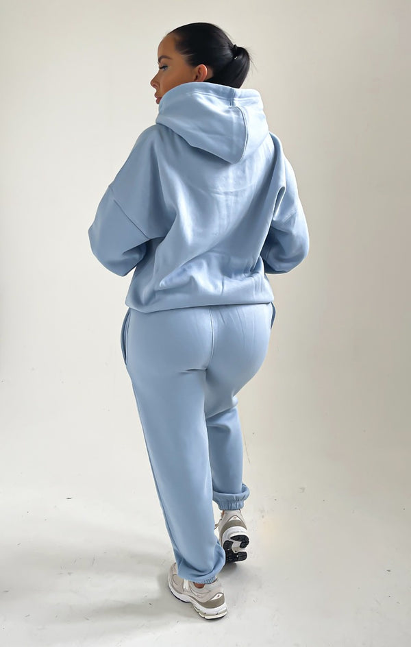 Femme Luxe Sky Blue Oversized Front Pocket Pullover Hoodie Cuffed Joggers Loungewear Set - Alexia
