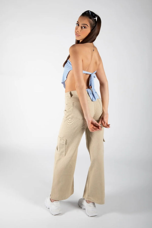 Femme Luxe Sky Blue Tie Back Scarf Bandeau Bandana Crop Top - Lauren