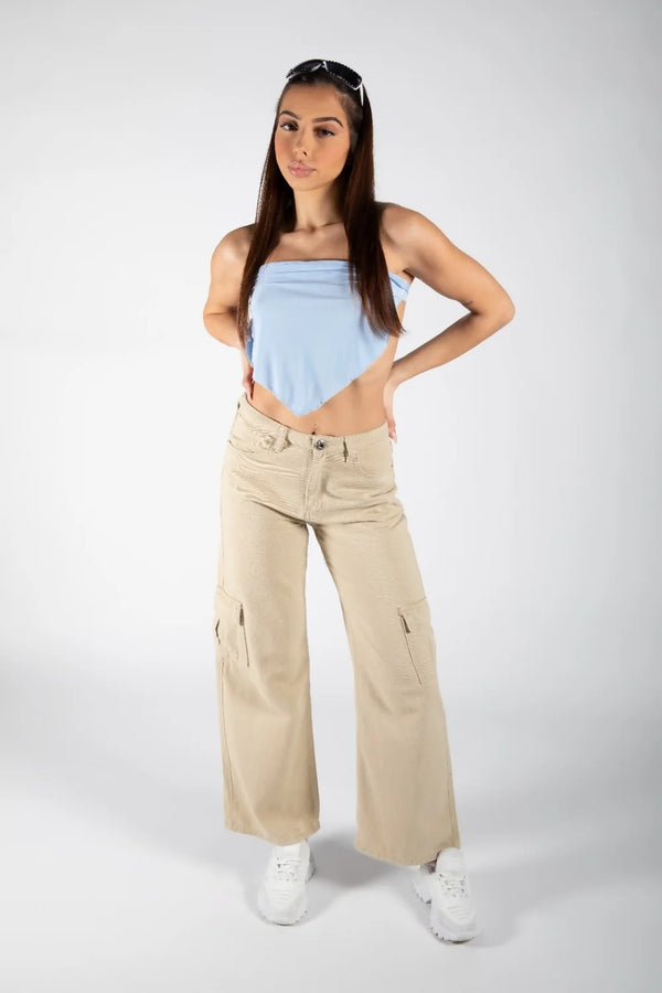 femme luxe Sky Blue Tie Back Scarf Bandeau Bandana Crop Top - Lauren