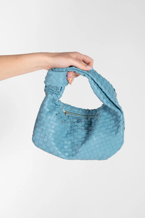 Femme Luxe Sky Blue Woven Knotted Detail Handbag - Elisa