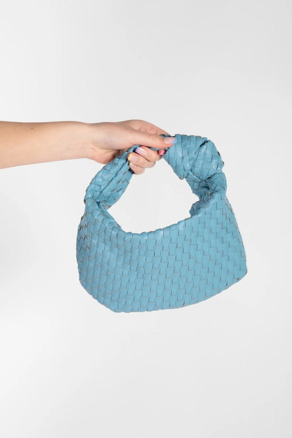 Femme Luxe Sky Blue Woven Knotted Detail Handbag - Elisa