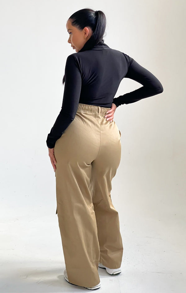 Femme Luxe Stone Button Up Double Pocket Cargo Trousers - Laya