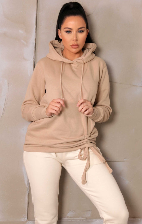 Femme Luxe Stone Fleece Oversized Long Sleeve Ruched Front Hoodie - Lana