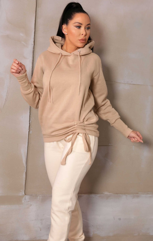 Femme Luxe Stone Fleece Oversized Long Sleeve Ruched Front Hoodie - Lana