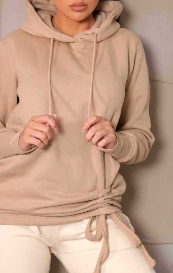 Femme Luxe Stone Fleece Oversized Long Sleeve Ruched Front Hoodie - Lana