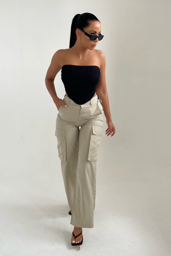 Femme Luxe Stone High Waisted Straight Leg Pocket Cargos - Alaina