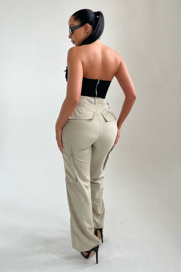 Femme Luxe Stone High Waisted Straight Leg Pocket Cargos - Alaina